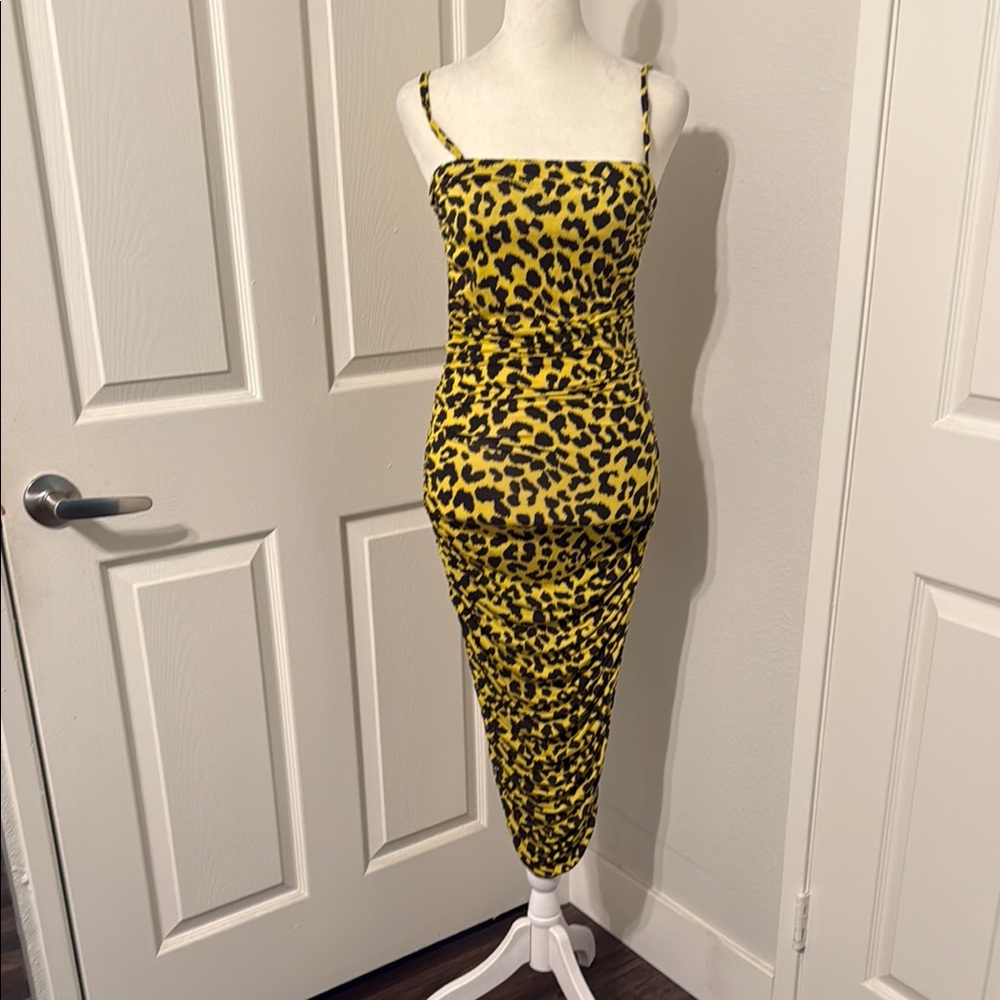 JLuxlabel Yellow Leopard Bodycon Midi Dress